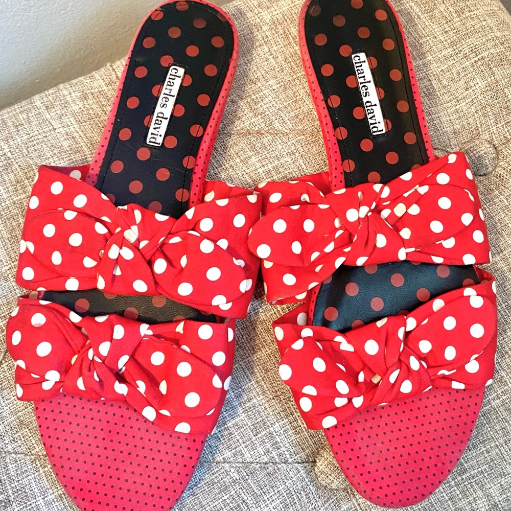 Charles David Red Polka Dot Bow slide Sandals
